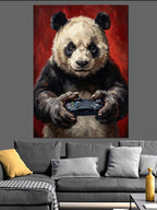 Oyun Konsolu Tutan Gamer Panda Kanvas Tablo