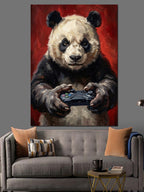 Oyun Konsolu Tutan Gamer Panda Kanvas Tablo
