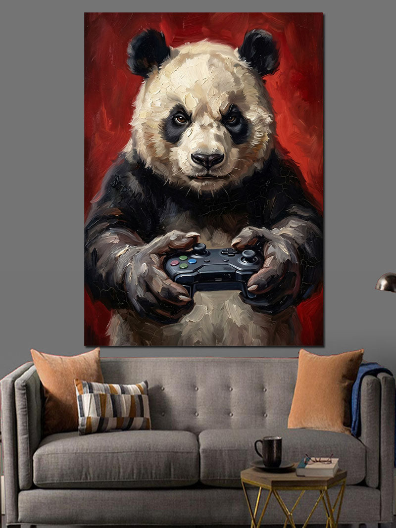 Oyun Konsolu Tutan Gamer Panda Kanvas Tablo