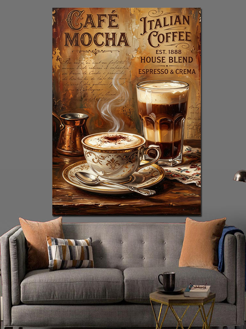 Cafe Mocha Nostaljik Reklam Afişi Kanvas Tablo