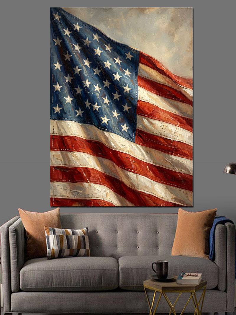 Dalgalanan Amerikan Bayrağı Klasik Sanat Kanvas Tablo