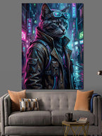 Cyberpunk Tarzı Pilot Kedi Portresi Kanvas Tablo
