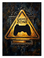"Gamer Zone" yazılı, üzerinde kol simgesi olan pano.