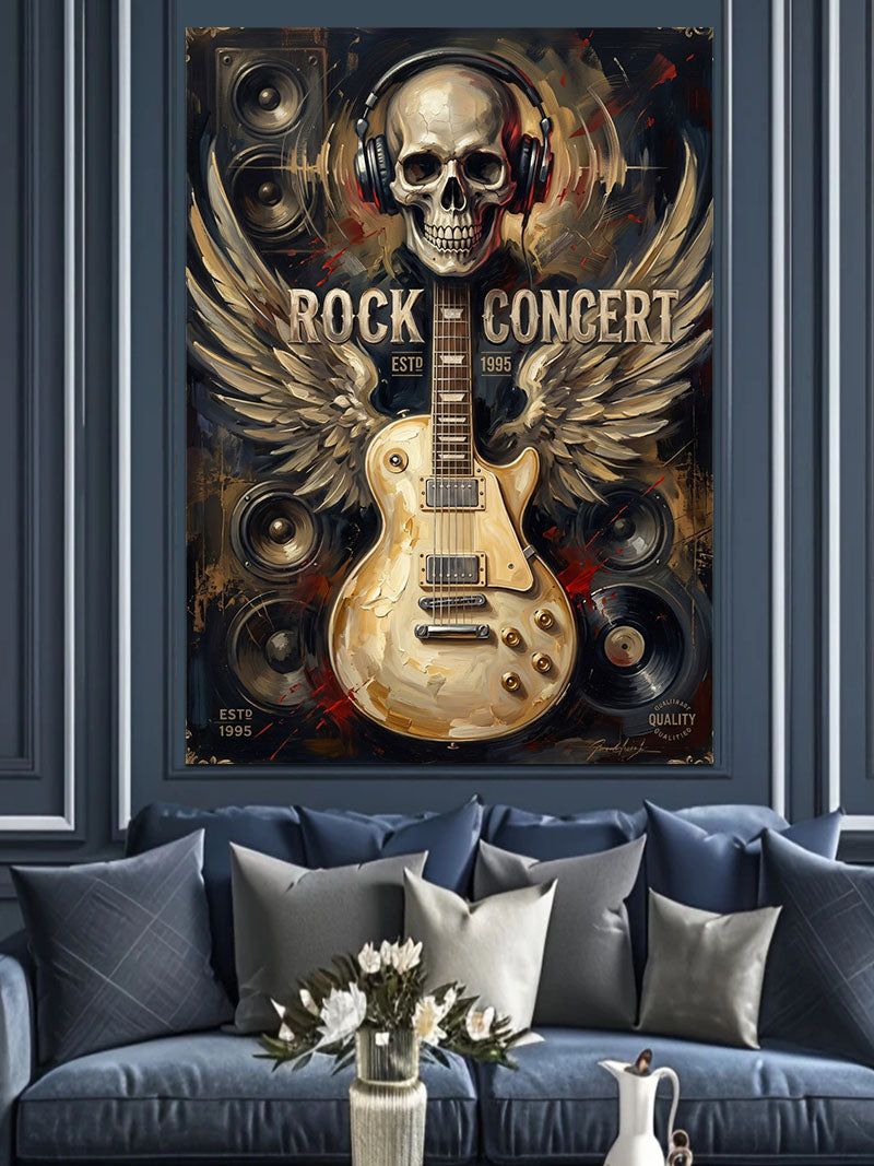 Kanatlı Kurukafa Rock Konser Tasarımı Kanvas Tablo