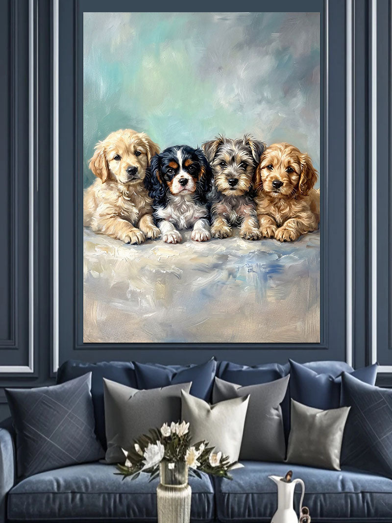 Üçlü Yavru Köpek Dostluk Portresi Kanvas Tablo