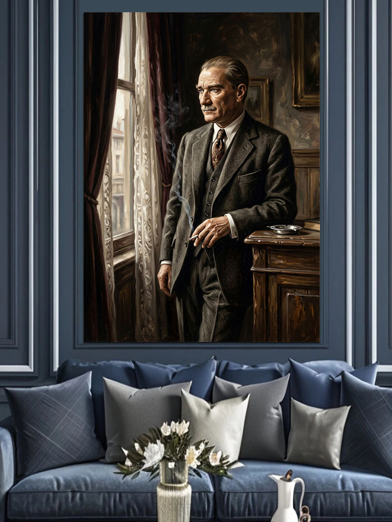 Pencere Kenarında Atatürk  Kanvas Tablo