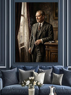 Pencere Kenarında Atatürk  Kanvas Tablo