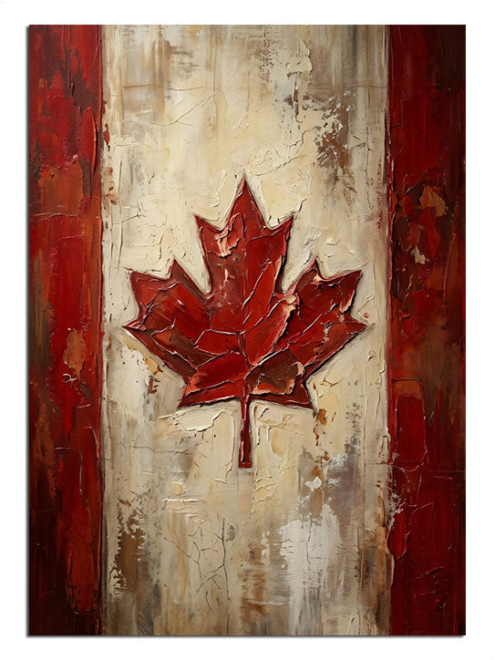 Ahşap dokusu üzerine işlenmiş Canada bayrağı.