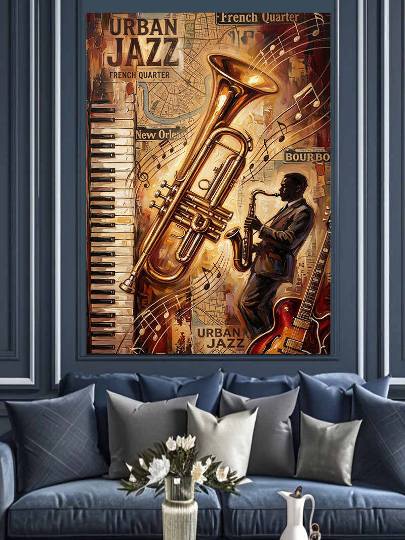 Urban Jazz Trompet Ve Müzisyen Kanvas Tablo