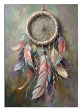 Rengarenk tüyleri olan sanatsal düş kapanı (dreamcatcher).