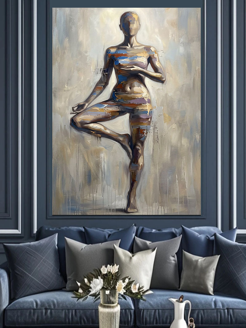 Mozaik Desenli Yoga Yapan Vücut Kanvas Tablo