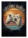 "Lifetime Gamer" yazılı neon joystick görseli.
