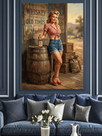 Pin-up Tarzı Bira Ve Kadın Kanvas Tablo