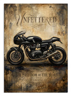 "Unfettered" yazılı, endüstriyel arka planda motor.