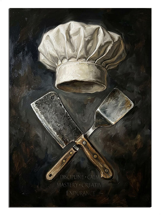 Bıçak ve spatula ile çaprazlanmış şef şapkası.