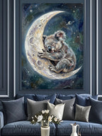 Hilal Üstünde Uyuyan Yavru Koala Kanvas Tablo