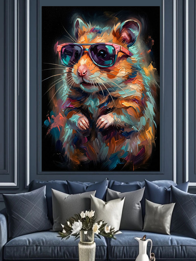 Gözlüklü Ve Renkli Hamster Karakteri Kanvas Tablo