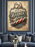 City Barbershop Klasik Tabela Tasarımı Kanvas Tablo