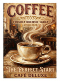 "Coffee The Perfect Start" yazılı eskitme pano.