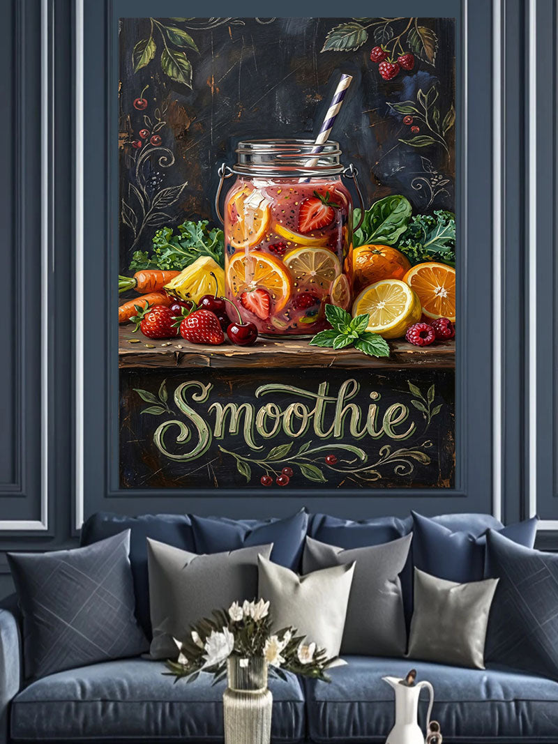 Masada Kavanozda Renkli Smoothie İçecek Kanvas Tablo