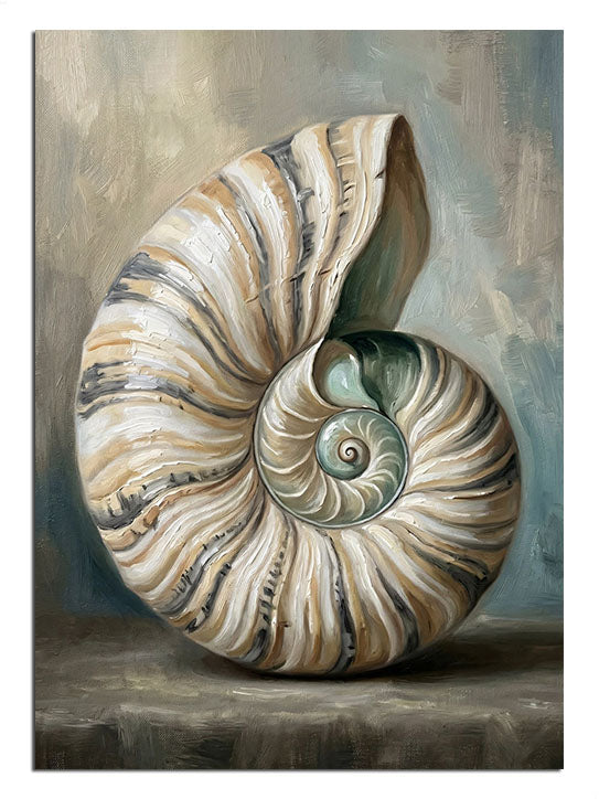 Estetik spiral yapısıyla dikkat çeken eskitme deniz kabuğu görseli.