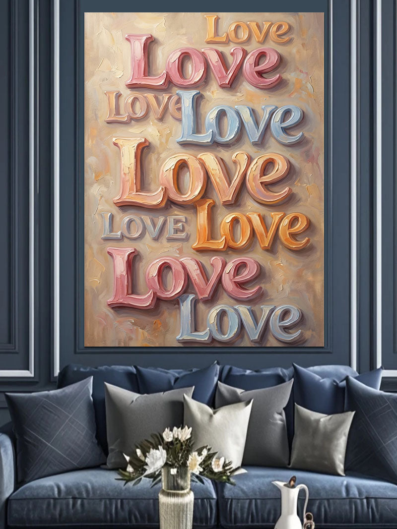 Renkli Tipografik Love Yazılı Pano Kanvas Tablo