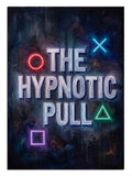 "The Hypnotic Pull" yazılı, neon simgeli oyun afişi.