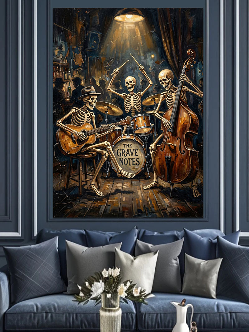 Sahnede Müzik Yapan İskelet Grubu Kanvas Tablo