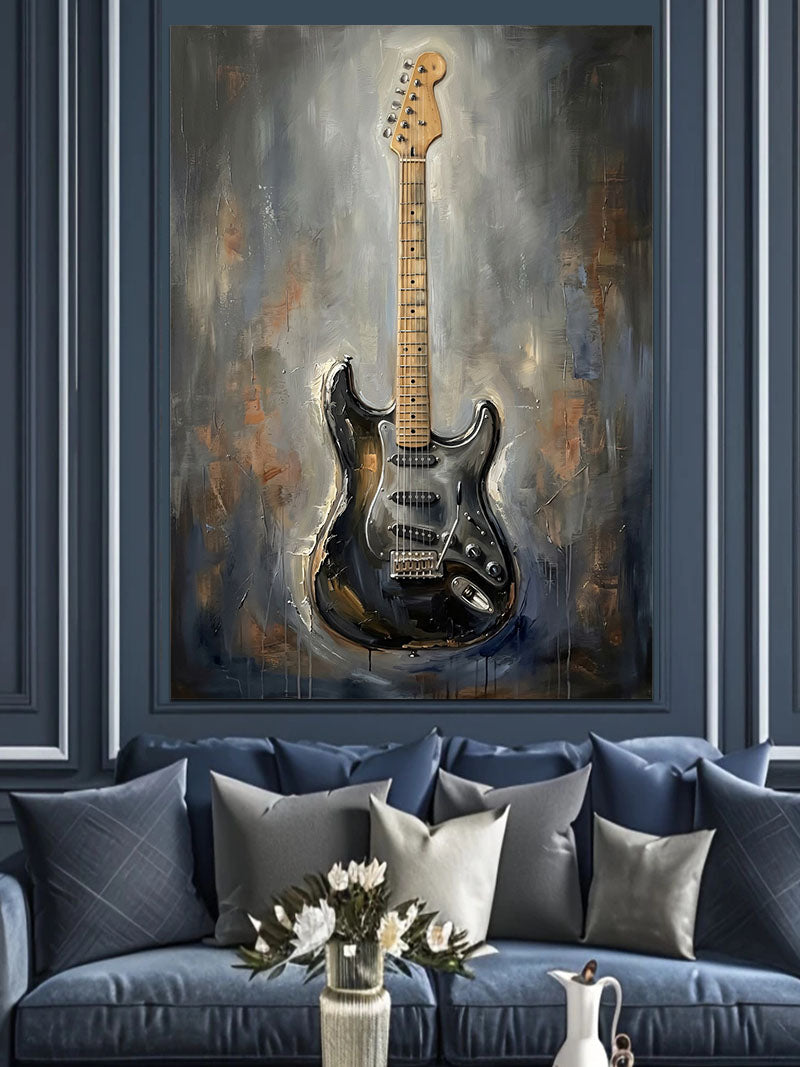 Duvara Yaslanmış Klasik Elektro Gitar Kanvas Tablo