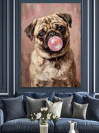 Balon Patlatan Sevimli Pug Köpeği Kanvas Tablo