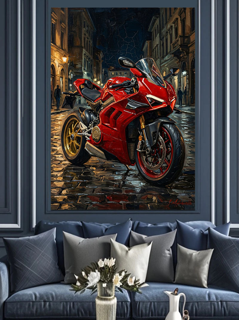 Kırmızı Modern Spor Motosiklet Görseli Kanvas Tablo