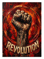 "Revolution" yazılı, havaya kalkmış güçlü bir yumruk.