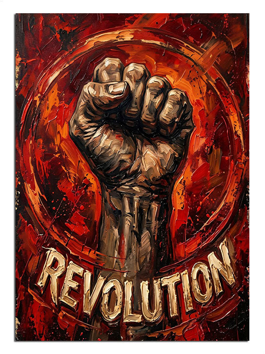"Revolution" yazılı, havaya kalkmış güçlü bir yumruk.