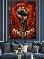 Yumruk Ve Revolution Devrim Yazısı Kanvas Tablo