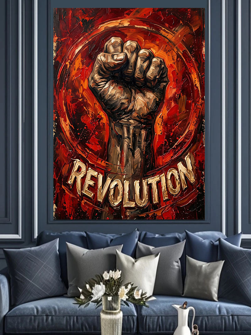 Yumruk Ve Revolution Devrim Yazısı Kanvas Tablo