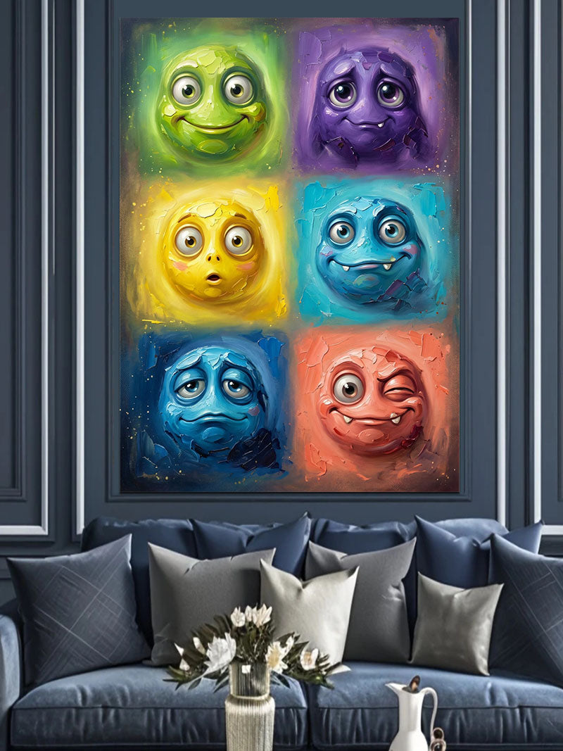 Altı Farklı Renkli Emoji Karakterleri Kanvas Tablo