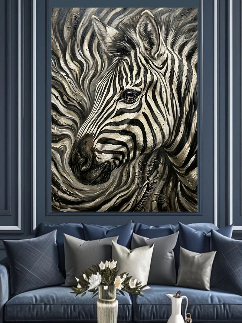 Siyah Beyaz Sanatsal Zebra Portresi Kanvas Tablo