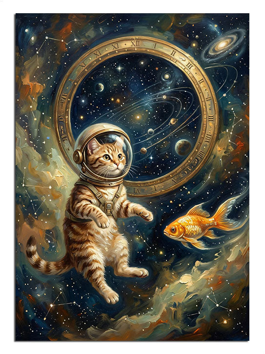 Galaksi içinde balık yakalamaya çalışan sevimli astronot kedi.