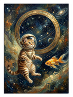 Galaksi içinde balık yakalamaya çalışan sevimli astronot kedi.