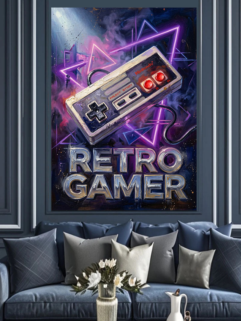 Retro Gamer Neon Oyun Konsolu Kanvas Tablo