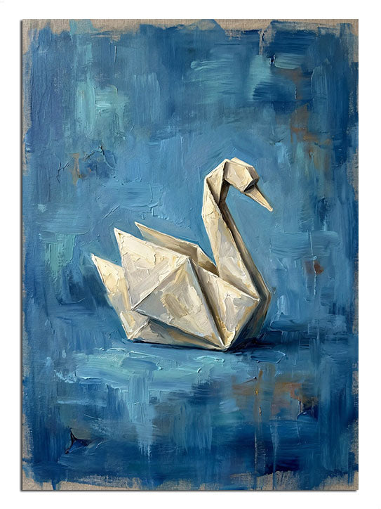 Sade ve şık mavi zemin üzerine kağıttan origami kuş.