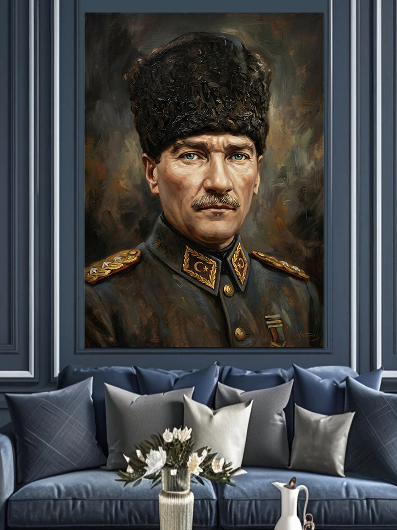 Atatürk Askeri Üniformalı Heybetli Portre Kanvas Tablo