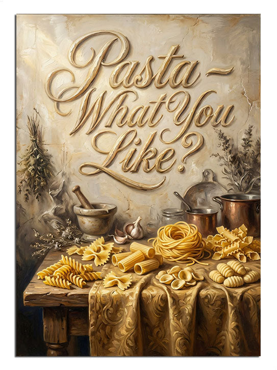 "Pasta - What You Like?" yazılı makarna görseli.