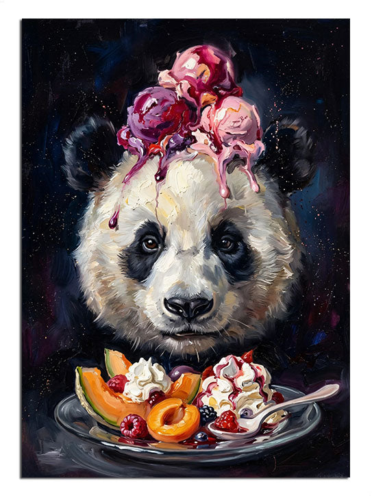 Elinde dondurmasıyla neşeli duran yavru panda.