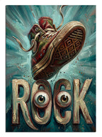 Üzerinde "ROCK" yazan gitar şeklinde tasarım ayakkabı.