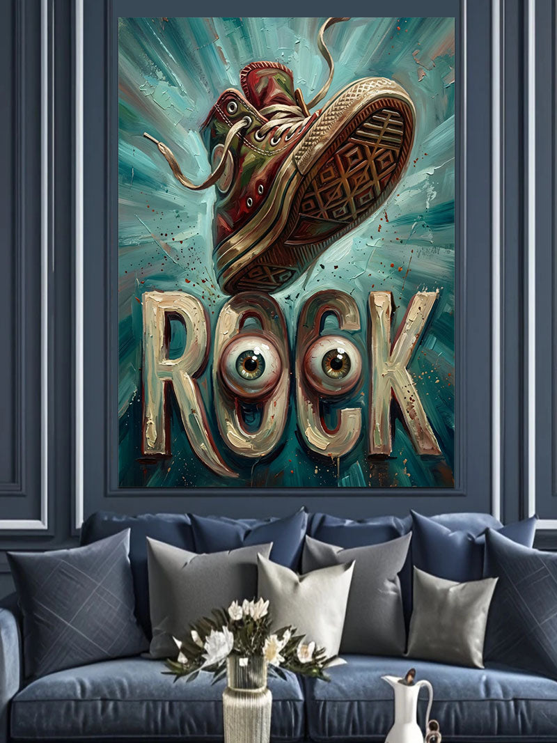 Gitar Süslemeli Rock Yazılı Ayakkabı Kanvas Tablo