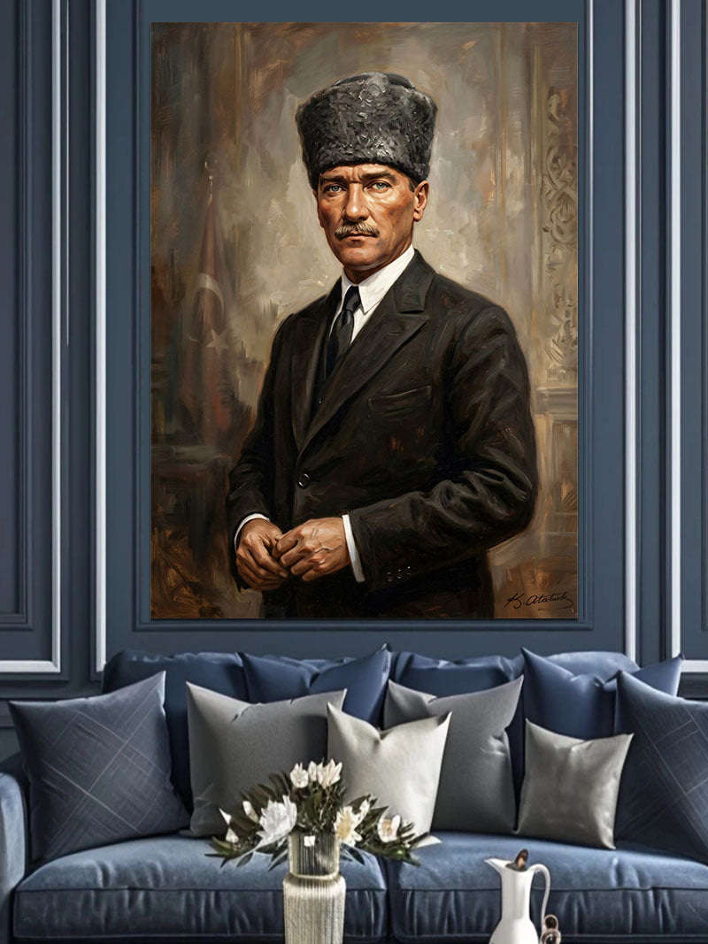Atatürk Takım Elbiseli Vakur Portre Kanvas Tablo