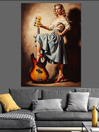 Gitar Tutan Şık Pin-Up Kadın Kanvas Tablo