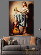 Gitar Tutan Şık Pin-Up Kadın Kanvas Tablo