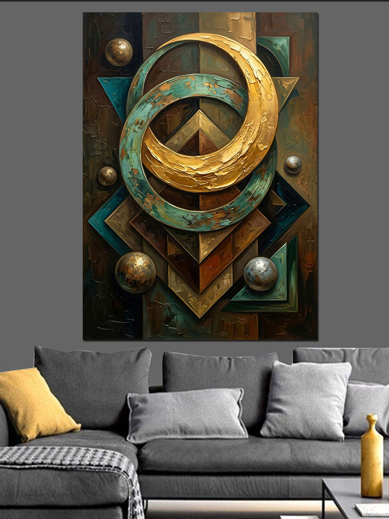Altın Sarısı Geometrik Soyut Tasarım Kanvas Tablo